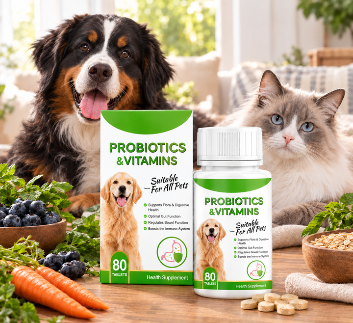 💚 Pet Probiotics and Vitamins 80 Chewable Tablets for Dogs and Cats