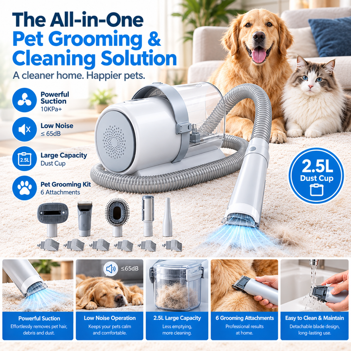 Pet Grooming Vacuum Kit with Clippers