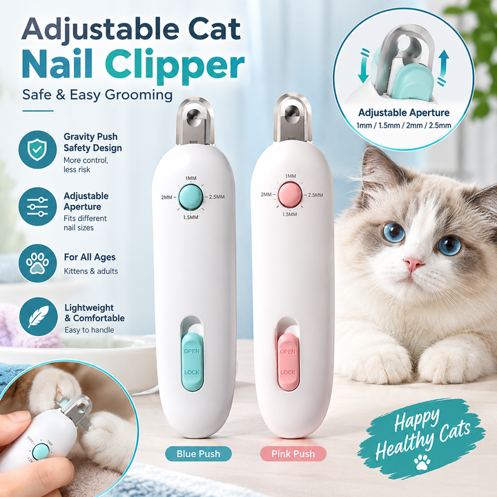 Adjustable Cat Nail Clippers with Gravity Push Safety Design