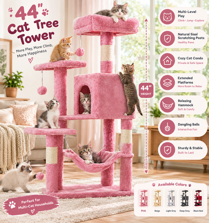 44" Multi-Level Cat Tree Tower – Cat Climbing &amp;amp; Scratching Center