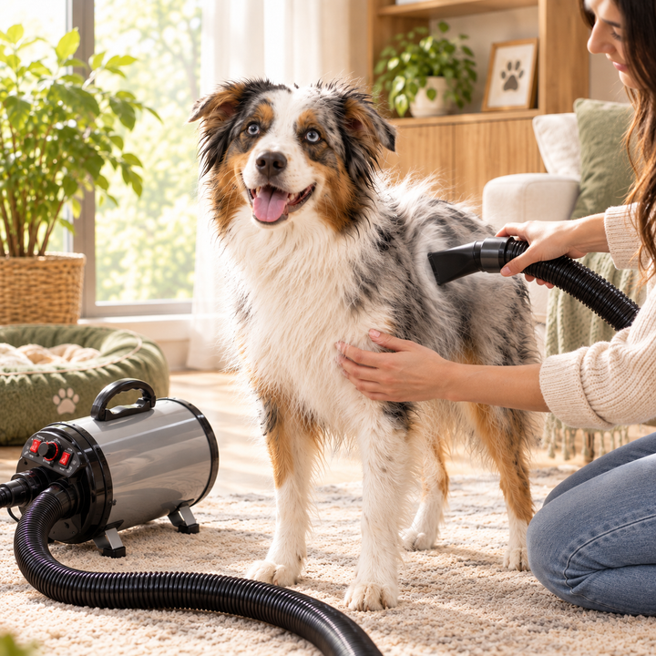 Dog Dryer, 2800W/4.3HP Dog Blow Dryer, Pet Grooming Dryer With Adjustable Speed And Temperature Control, Pet Hair Dryer With 4 Nozzles And Extendable Hose, Grey And Black
